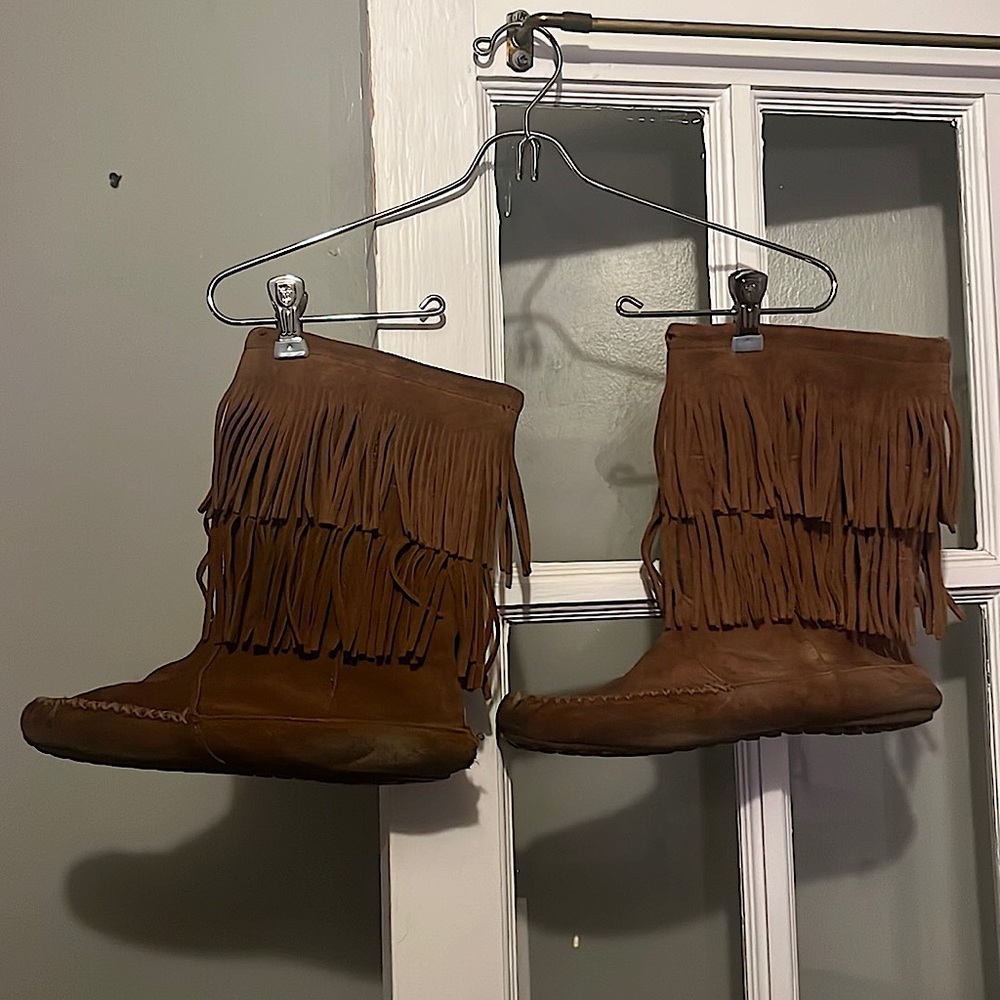 Brown Leather Minnetonka Fringe Moccasins - As Is
